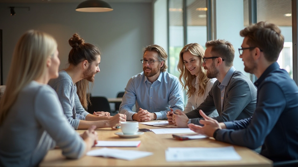 Equipo colaborando en reunión