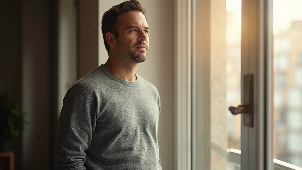 Persona tomando descanso en ventana soleada con expresión relajada
